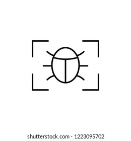 software bug searching line black icon on white background