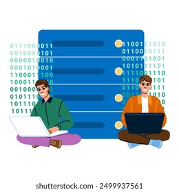 software coding database vector. code data, digital information, cyber web software coding database character. people flat cartoon illustration