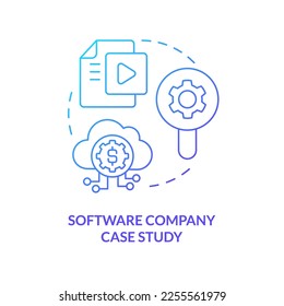 Icono de concepto de gradiente azul de estudio de caso de empresa de software. Soluciones de la industria de TI. Ilustración de línea delgada de ideas abstractas de procesos de codificación. Dibujo de contorno aislado. Se usa una fuente Myriad Pro-Bold