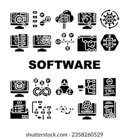 software compute, engineer icons set vector. code technology, office business, people man coder, work programmer website internet software compute, engineer glyph pictogram Illustrations