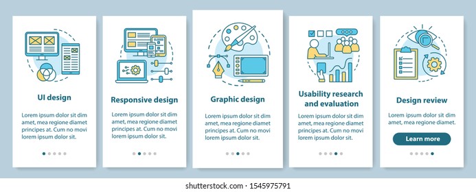 Software creative interface development onboarding mobile app page screen with linear concepts. UI graphic design walkthrough instructions. UX, UI, GUI vector template with illustrations
