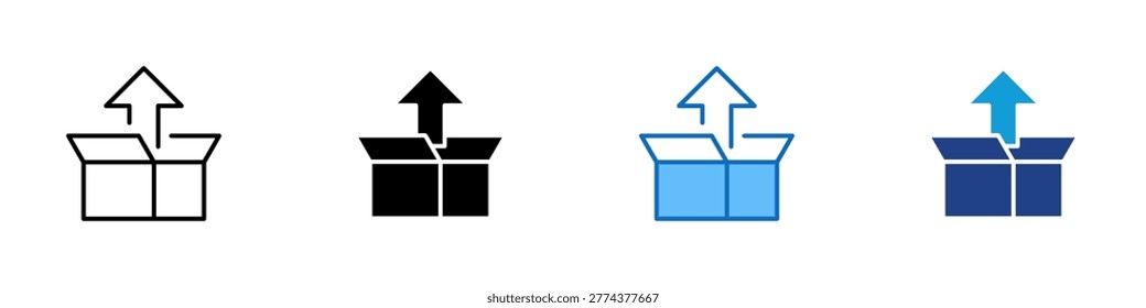 Software Deployment Multiple Style Icon Design Vector - Open box with upward arrow representing software deployment, product launch, and package release to production or marketplace