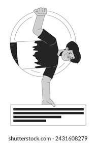 Software developer coding black and white 2D line cartoon character. Programmer adding text block isolated vector outline person. Website designing technology monochromatic flat spot illustration