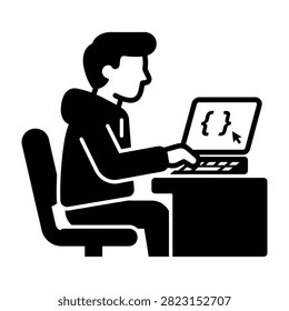 Software developer coding on laptop programmer icon with code brackets developer programmer