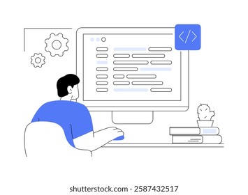 Software developer isolated cartoon vector illustrations. Smiling programmer creating software, coding process, application development, IT sector, self-employed position vector cartoon.