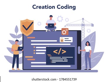 Software developer online service or platform. Idea of programming and coding, system development. Online creation of code . Isolated vector illustration