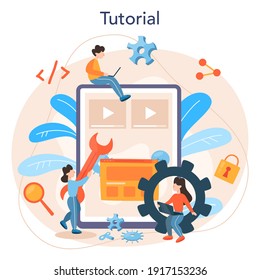 Software developer online service or platform. Idea of programming and coding, system development. Digital technology. Online tutorial. Isolated vector illustration