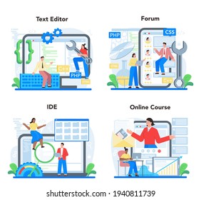 Software developer online service or platform set. Idea of programming