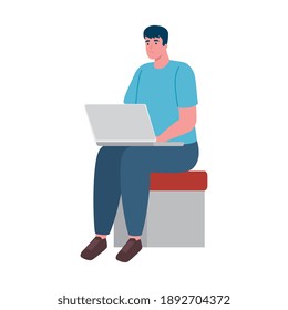 software developer programming in laptop seated in chair vector illustration design