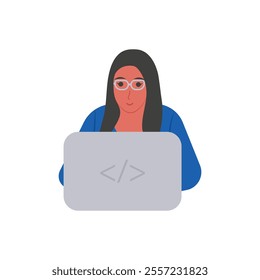 Software Developer, Women Career Flat Vector Illustration