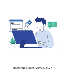 Software developer work with program code flat vector illustration