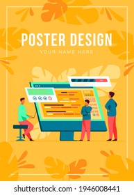 Software developers coding on computer with script. Coding, engineering, interface design flat vector illustration. Programming concept for banner, website design or landing web page