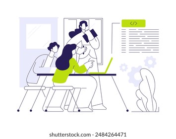 Software development abstract concept vector illustration. Group of IT company workers engaged in software engineering in office, back end development, teamwork organization abstract metaphor.