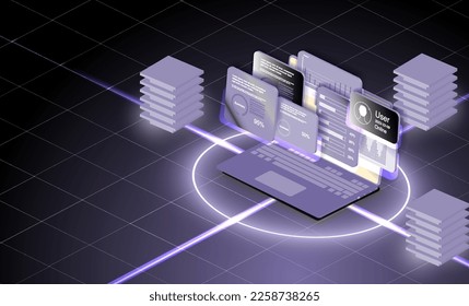 Software development. Abstract vector in futuristic polygonal style with wireframe. Concept illustration for support, assistance, call center.