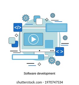 Software development, application testing, interface construction, program coding flat design style vector concept