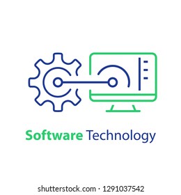 Software Development, Automation Technology, System Security Upgrade, Data Processing, Machine Learning, Artificial Intelligence, Tech Support And Maintenance, Line Icon, Vector Linear Illustration