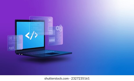 Software Development Coding concept, Programming Laptop UI