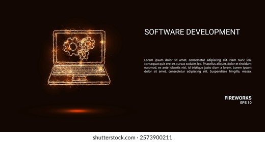 Software development. Software development consists of sparks and fire. Festive bright fireworks. Decorative element for celebrations and holidays. Vector illustration.