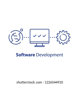 Software Development, Encryption Technology, System Security Upgrade, Data Processing, Machine Learning, Artificial Intelligence, Tech Support And Maintenance, Line Icon, Vector Linear Illustration