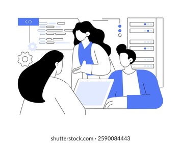 Software development and engineering isolated cartoon vector illustrations. Students learn computing, degree in software development, algorithm and computation, higher education vector cartoon.