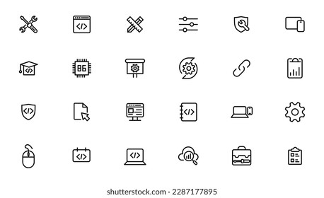 Software development icon collection. Programming coding icon set. Programmer and developer symbol