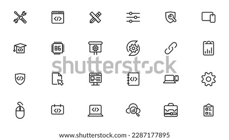 Software development icon collection. Programming coding icon set. Programmer and developer symbol