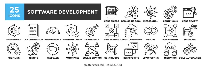 Software Development icon collection set. Containing design technology, computer, application, development, developer