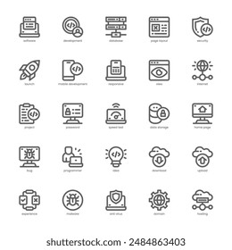 Software and Development icon pack for your website, mobile, presentation, and logo design. Software and Development icon outline design. Vector graphics illustration and editable stroke.