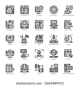 Software Development Icon pack for your website, mobile, presentation, and logo design. Software Development Icon solid design. Vector graphics illustration and editable stroke.
