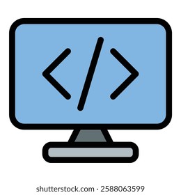 Software Development Icon Programming and Innovation in Flat Line Color Style.