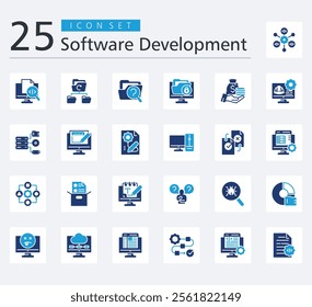 SOFTWARE DEVELOPMENT ICON SET COLOR FILL STYLE with framework, source code, backup, case file, data security, budget, engineer, data storage, graphic design and prototyping