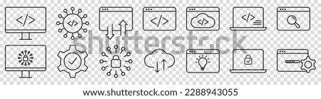 Software development icons.  Modern outline symbols collection isolated on transparent background