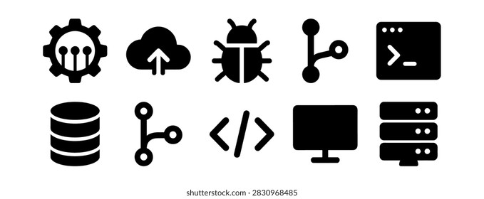software development icons vector set for programming and technology projects on transparent background