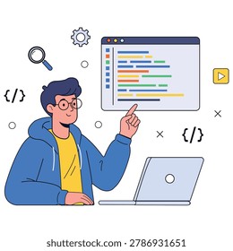 Software development illustration featuring programming coding and web technology concept for digital engineering and application design projects