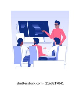 Software development isolated concept vector illustration. Group of IT company workers engaged in software engineering in office, back end development, teamwork organization vector concept.