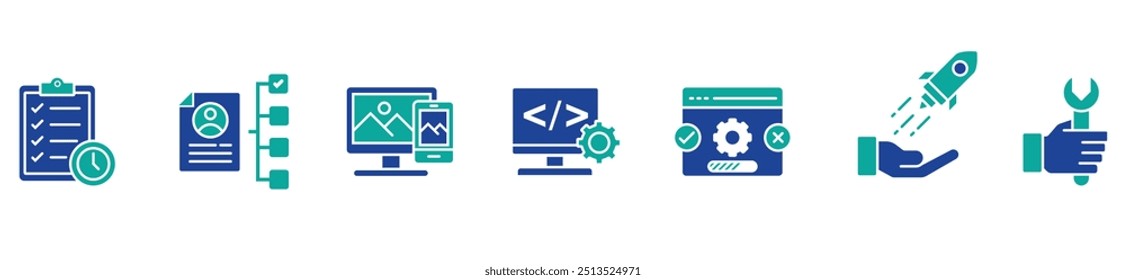 Software development life cycle banner web icon vector illustration concept of SDLC with icon of planning, requirements, design, coding, testing, deploy and maintenance. stock vector. illustration.