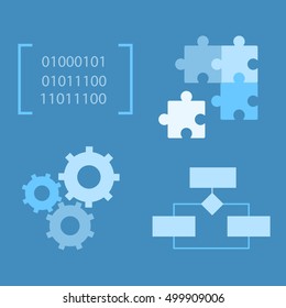 software development life-cycle process vector icons. Flat icons