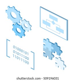 software development life-cycle process vector icons. Flat icons