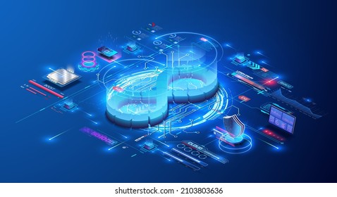 Software development operations infinity symbol. The concept of development operations, communication between programmers and engineers, data processing. DevOps banner with hologram lifecycle infinity