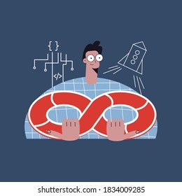 Software development and IT operations methodology concept flat vector illustration with character. DevOps engineer. Flat vector cartoon illustration with character isolated on background