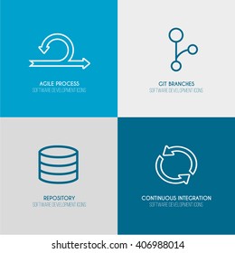 Software Development Outline Web Icon Set For Agile And GIT IT Teams. Set 2