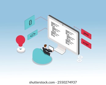 Software Development and Programming 3d isometric vector illustration