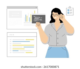 Software Development, Programming, Coding. Web app development, deploy frontend, backend. Programmer creates a website. Vector illustration on isolated white background.	
