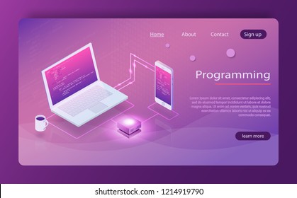 Software development programming, program code on laptop screen, big data processing. Software, web development, programming concept. Web Development concept. Technology process Software development 