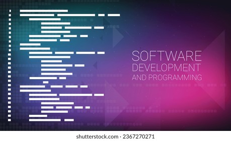 Software development and programming, program code on laptop screen, big data processing, computing