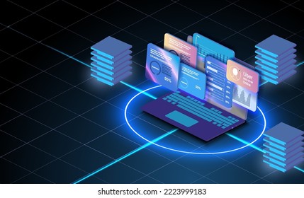 Software development. Safety internet technology  background of a modern laptop, with graphics