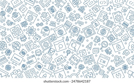 Software development seamless pattern with line icons. Programming language background, application, computer program develop vector illustration. Outline wallpaper for website design.