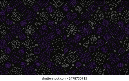Software development seamless pattern with line icons. Programming language background, application, computer program develop vector illustration. Outline wallpaper for website design.