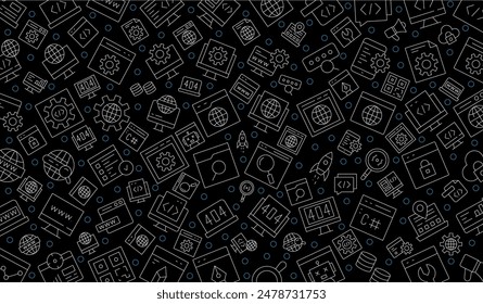 Software development seamless pattern with line icons. Programming language background, application, computer program develop vector illustration. Outline wallpaper for website design.
