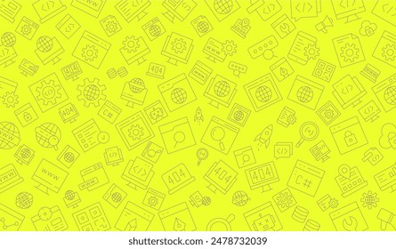 Software development seamless pattern with line icons. Programming language background, application, computer program develop vector illustration. Outline wallpaper for website design.